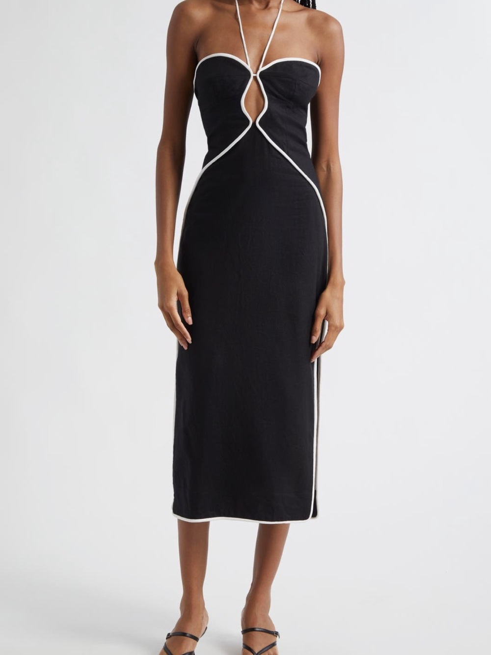 FARM Rio Black Midi Dress with White Piping - Picture 2 of 5